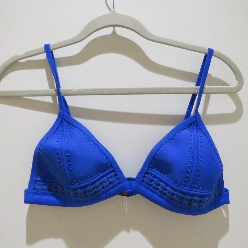 TRIANGL SWIMWEAR Farrah Neoprene Crochet Bikini Top Cobalt Blue Large Summer